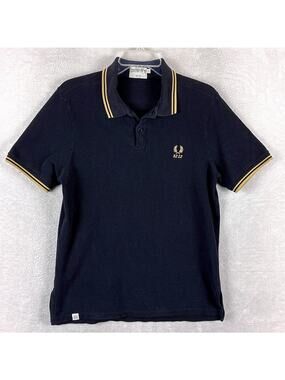 Fred Perry Polo Shirt Mens M Black Gold Twin Tipped 5212 Anniversary Preppy Golf